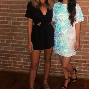 Black front tie romper